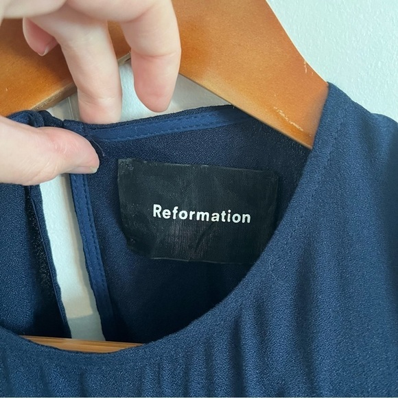 REFORMATION Navy Cap Sleeve High Slit Gavin Midi Dress - Picture 7 of 9